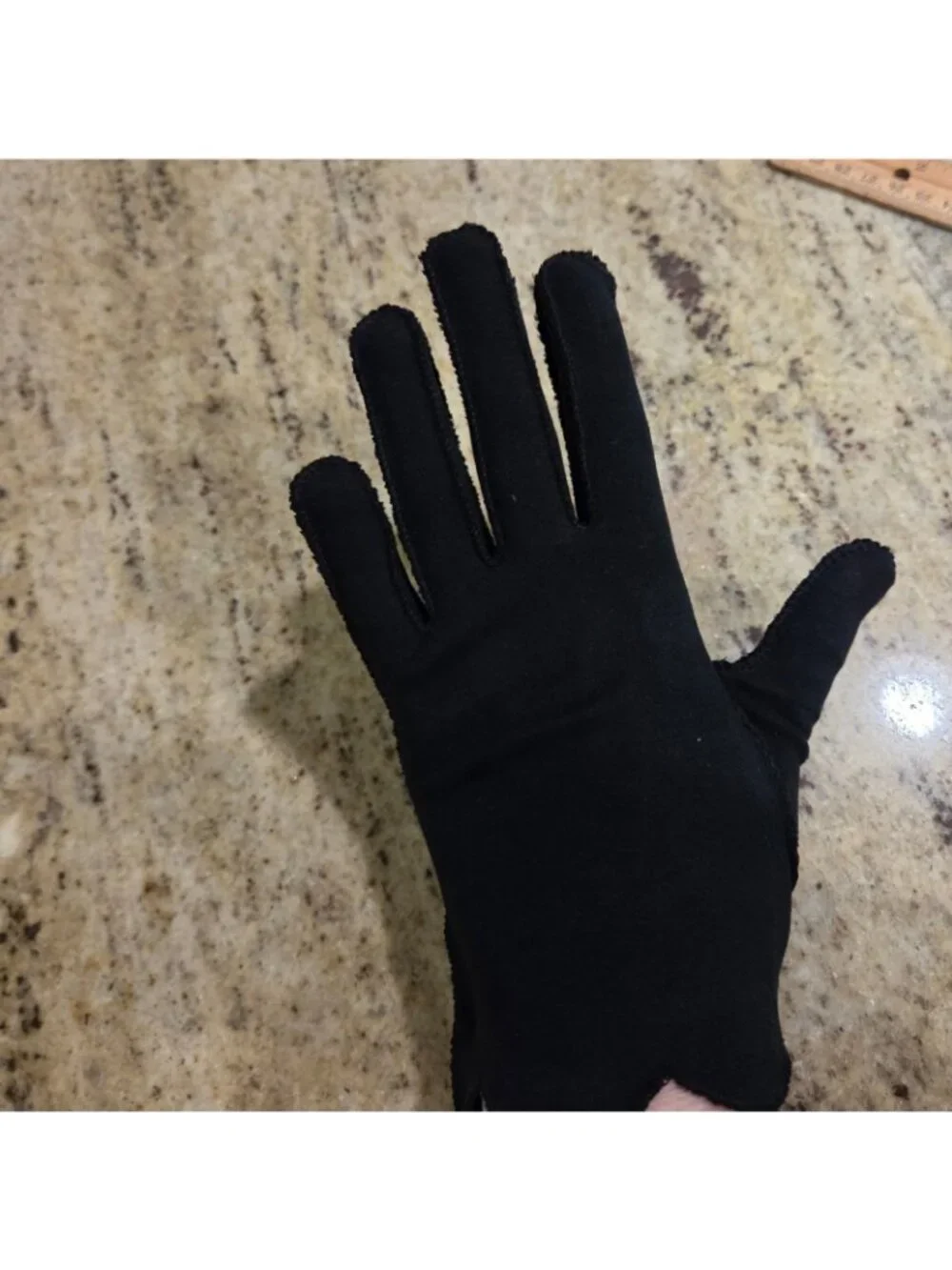 Vintage Womens Size M Black Cotton Stretch Formal Gloves Scallop Edge